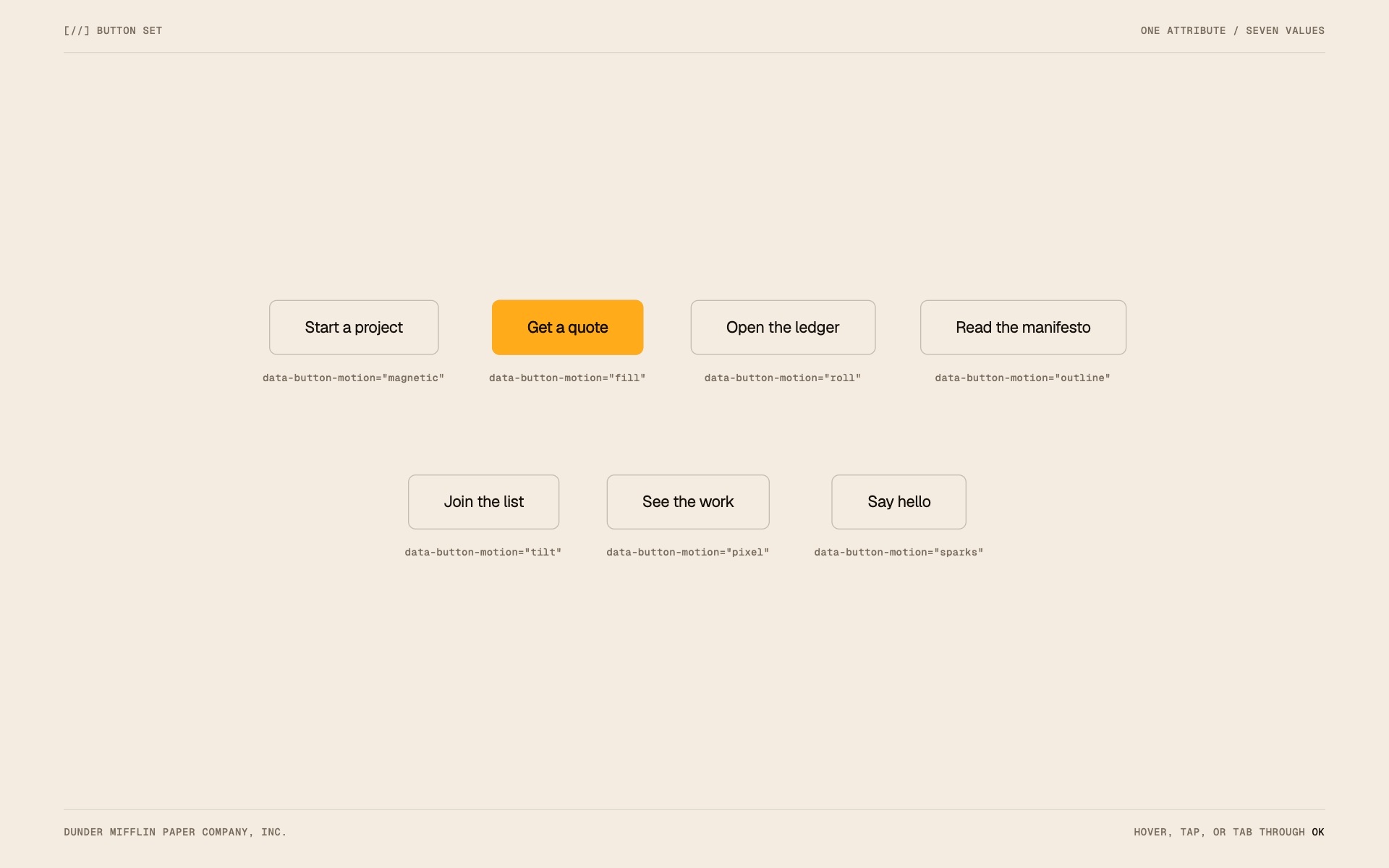 Button set, the effect at rest