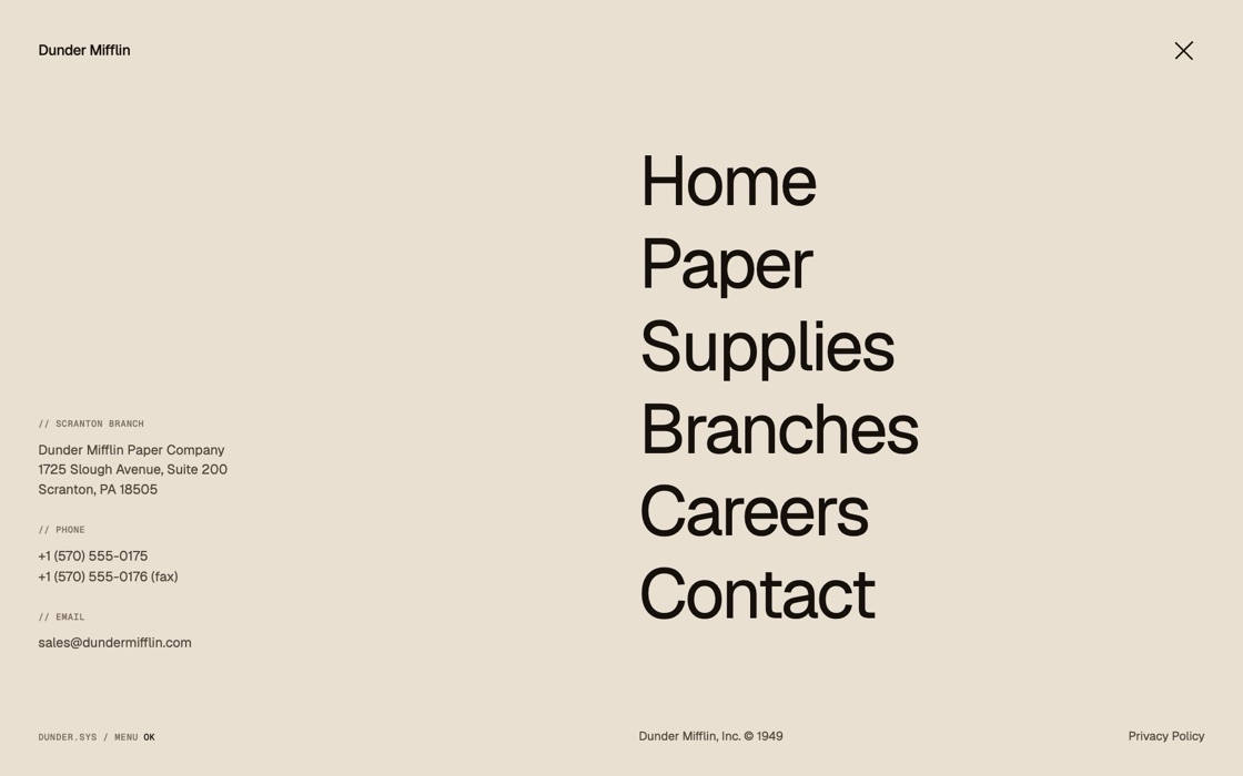 Fullscreen curtain menu, the effect at rest
