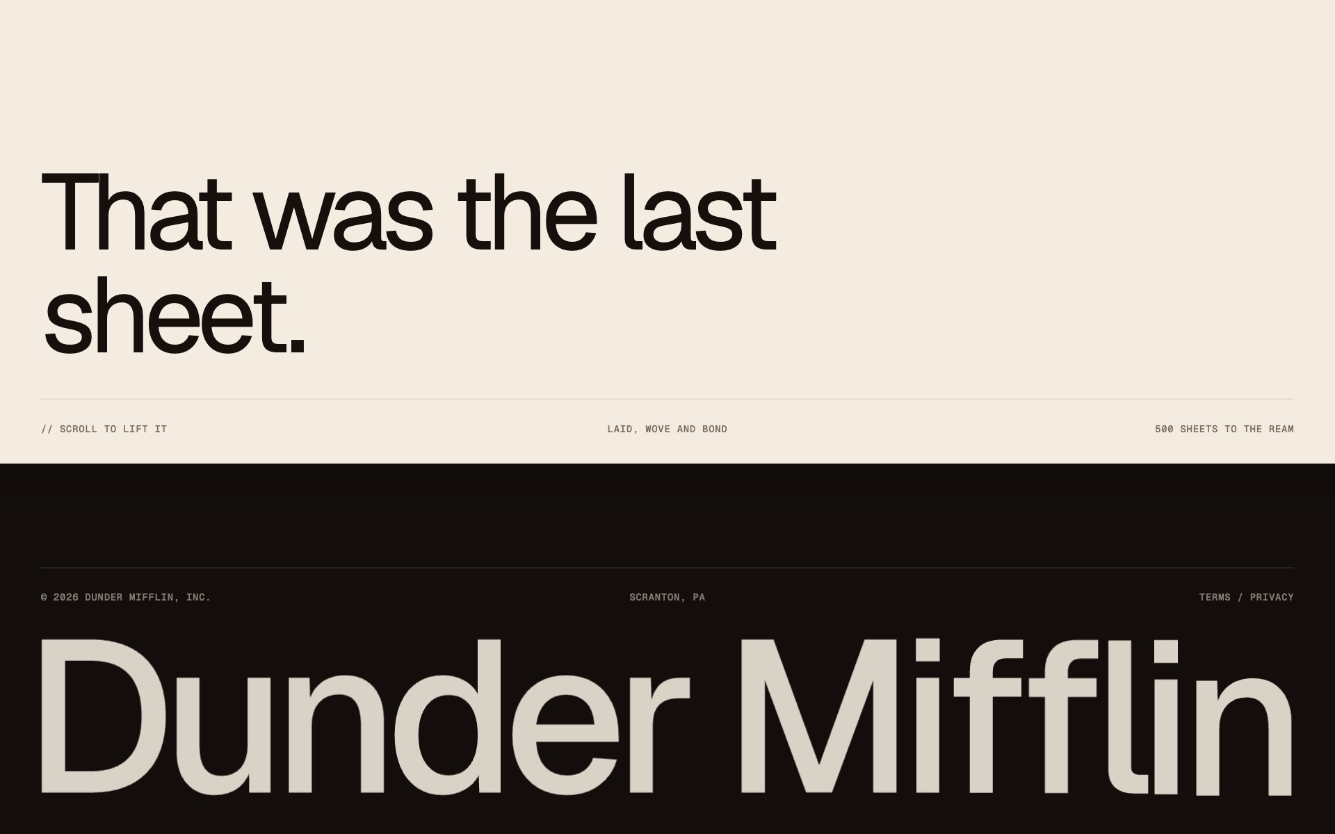 Footer reveal, the effect at rest