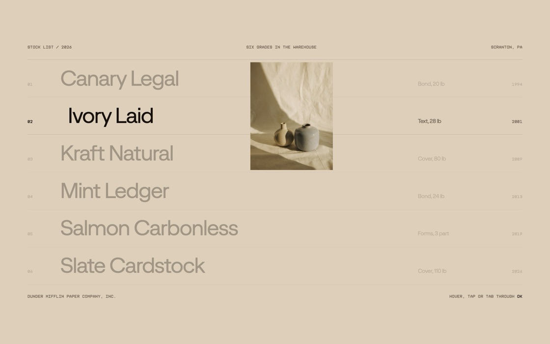 Hover list, the effect at rest