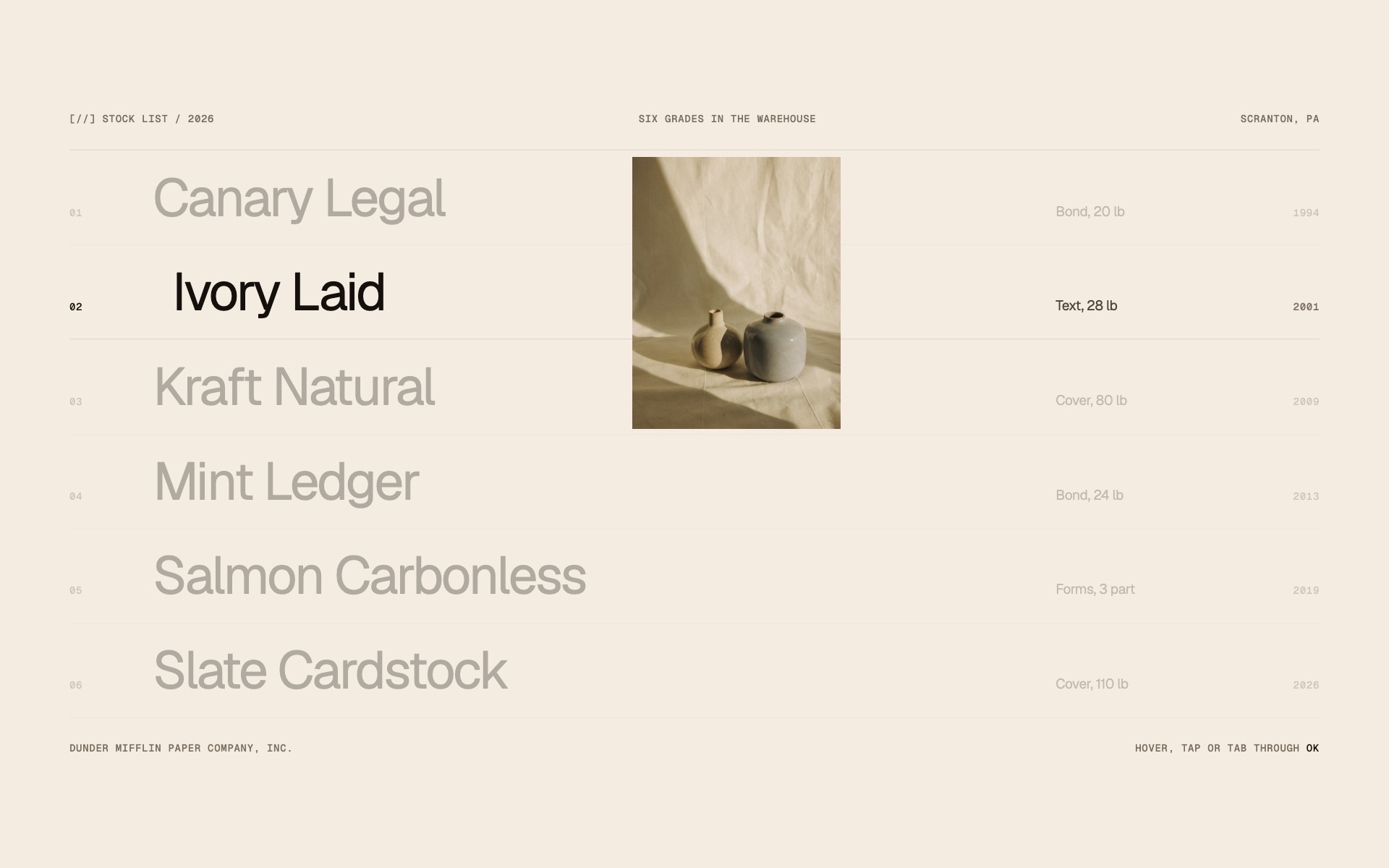 Hover list, the effect at rest