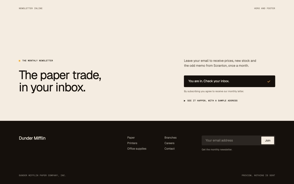 Newsletter inline, the effect at rest