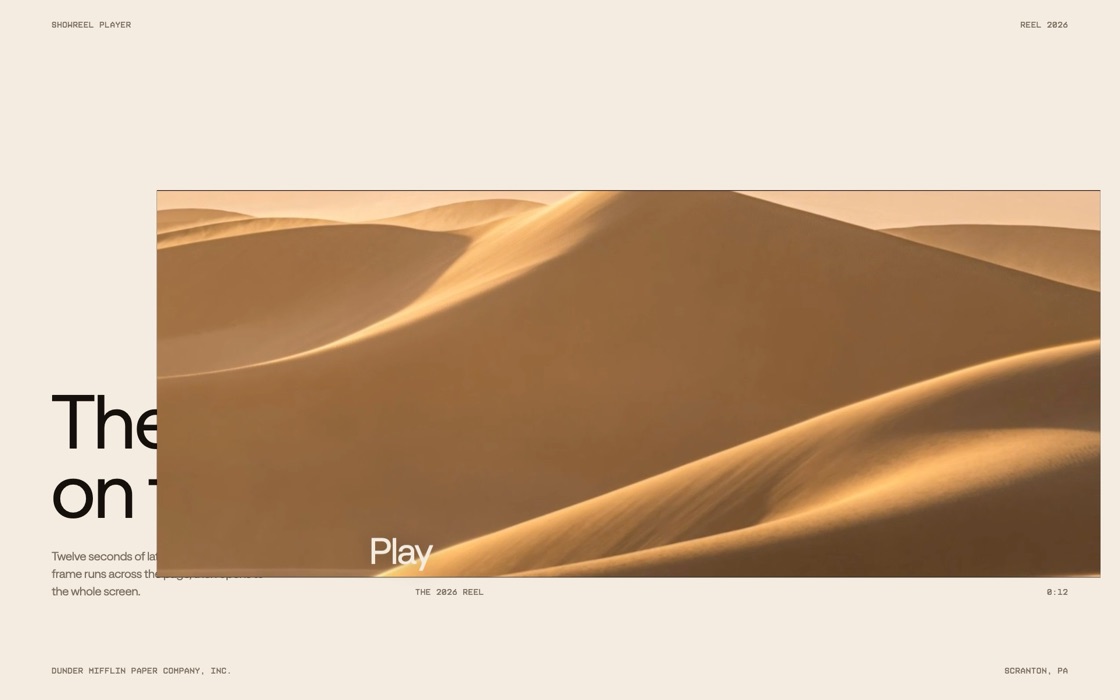 Showreel player, the effect at rest