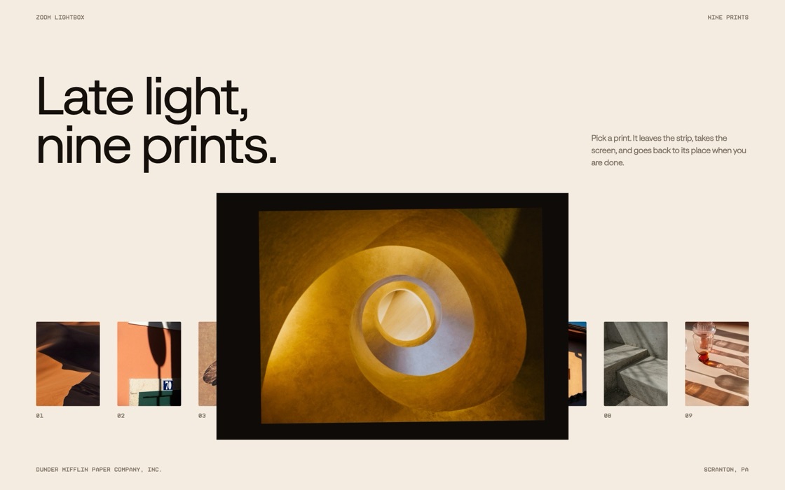 Zoom lightbox, the effect at rest